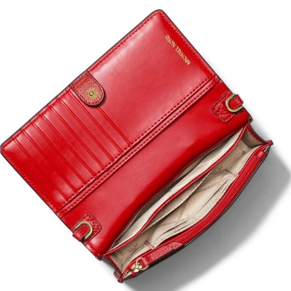 MICHAEL KORS JS Small Pebbled Leather Smartphone Crossbody Red Bag AUTHENTIC NEW - Picture 2 of 7